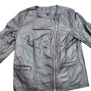 Gap Jacket Mens Large Black Faux Leather Motorcycle Quilted Full Zip Lined
